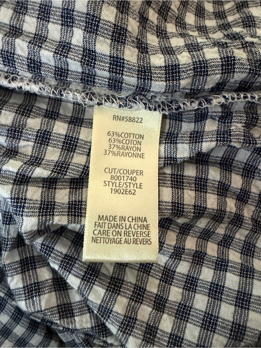 Max Studio Navy and White Gingham Long Sleeve Drop Waist Dress - Size L - Picture 8 of 9